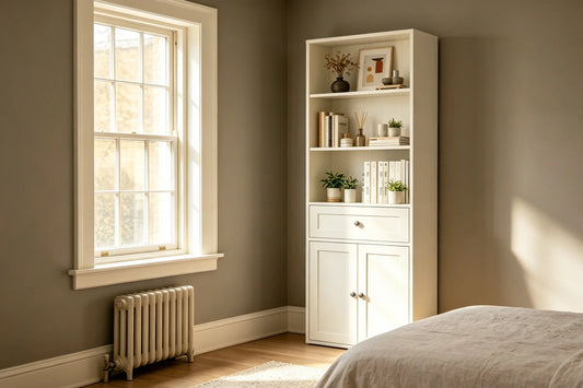 How do you choose the right bookcase with doors for a narrow room?