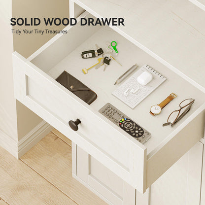 Close-up of the drawer in a Coleshome bookcase cabinet, showing storage for small everyday items