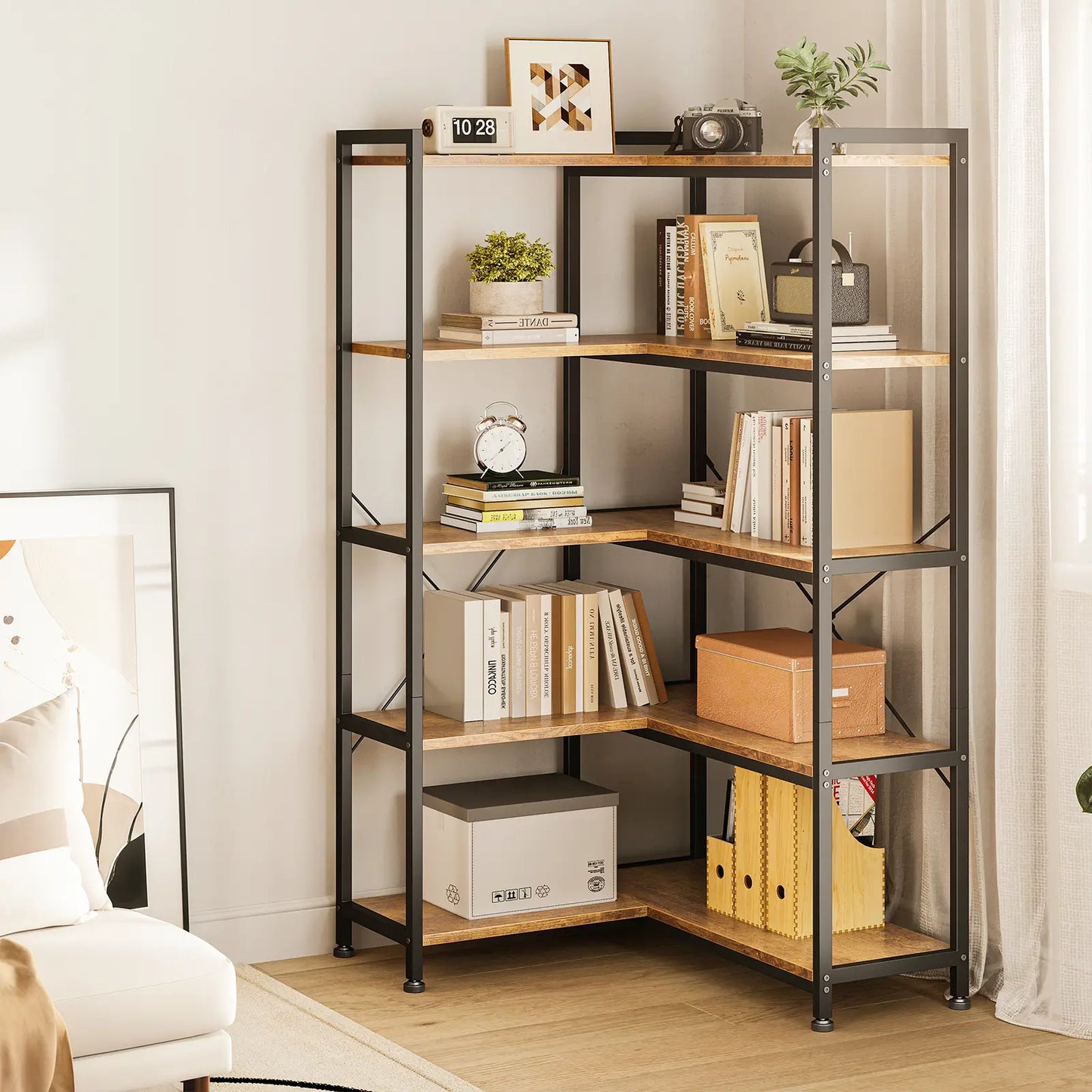 Coleshome 5-Tier L-Shaped Corner Bookshelf