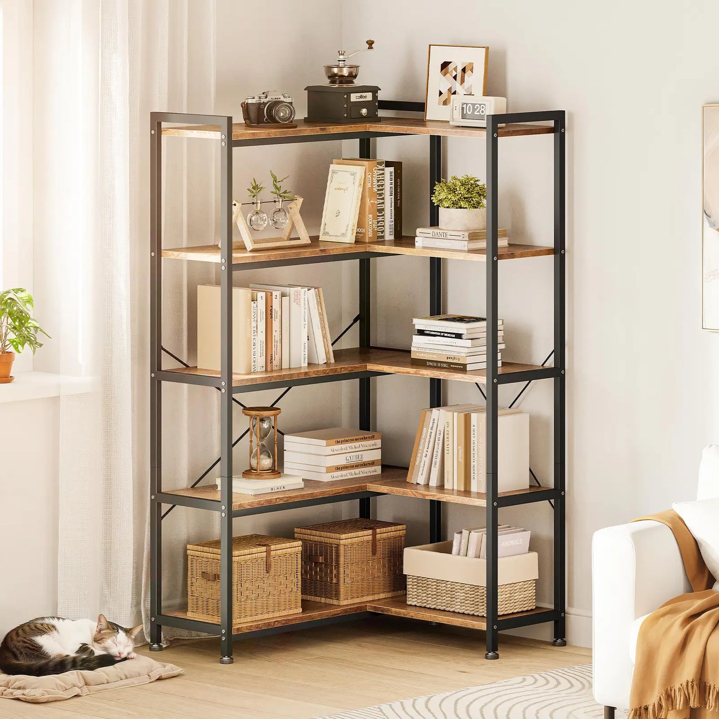 Coleshome 5-Tier L-Shaped Corner Bookshelf