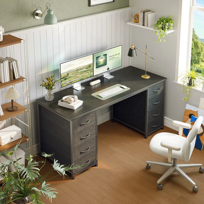 Coleshome black computer desk with 8 fabric drawers lifestyle main view