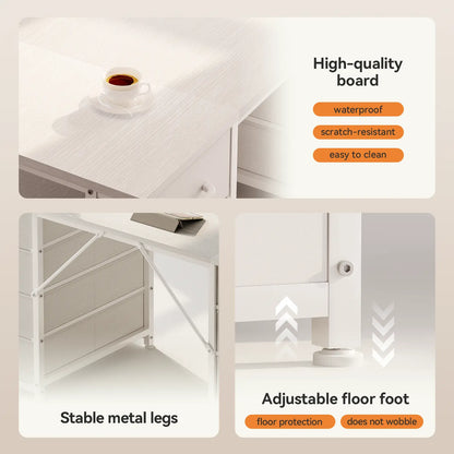 Coleshome white computer desk with 8 fabric drawers close up durable build