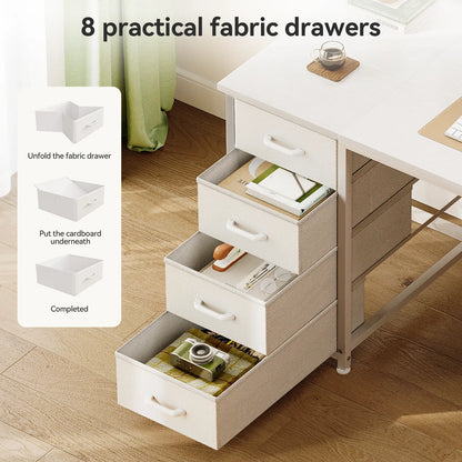 Coleshome white computer desk with 8 fabric drawers detail functional design