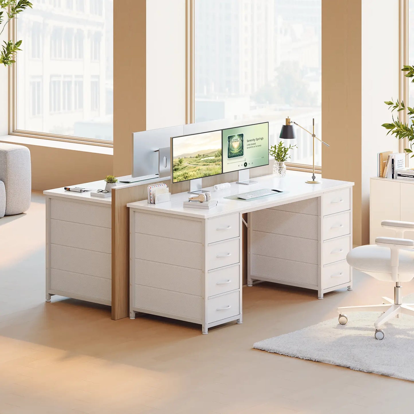 Coleshome white computer desk with 8 fabric drawers lifestyle extra view