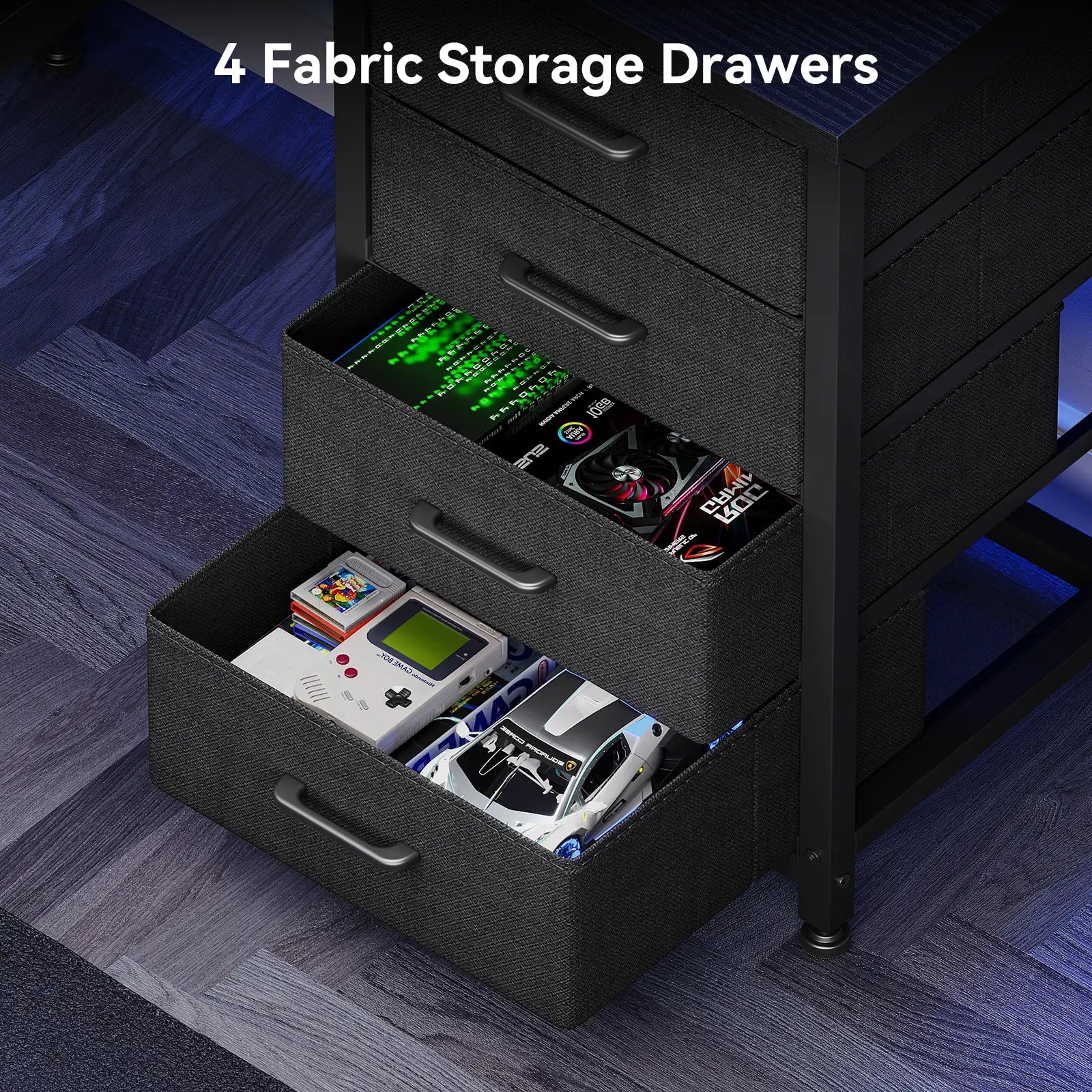 Coleshome black corner desk with desktop shelf and 4 drawers storage organization