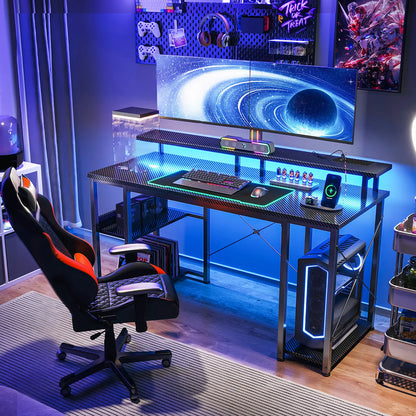 The gaming desk setup with monitor and accessories for immersive gaming experience