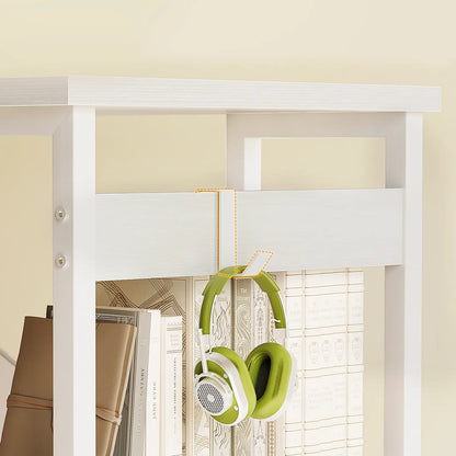 Coleshome white narrow computer desk with 4 drawers and side shelves close up durable build