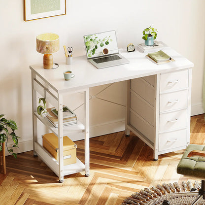 Coleshome white narrow computer desk with 4 drawers and side shelves lifestyle main view