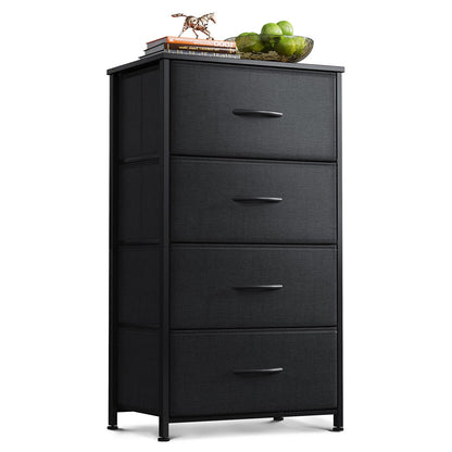 Coleshome 4-tier 4-drawer fabric dresser in black with black metal frame and top, single-unit product image on white background