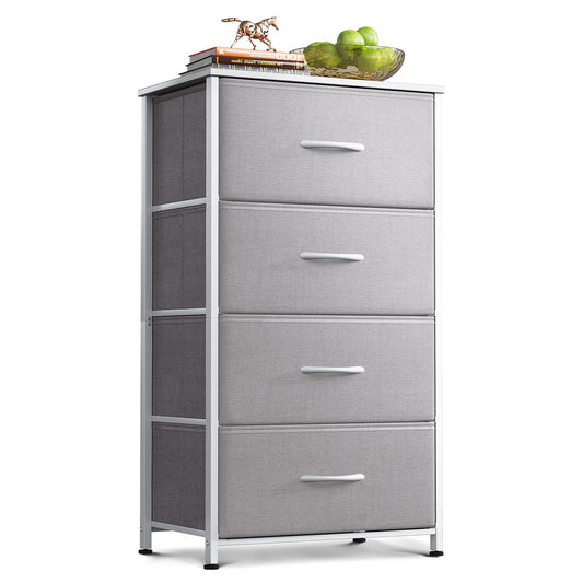 Coleshome 4-tier 4-drawer fabric dresser in gray with white metal frame and white top, single-unit product image on white background.
