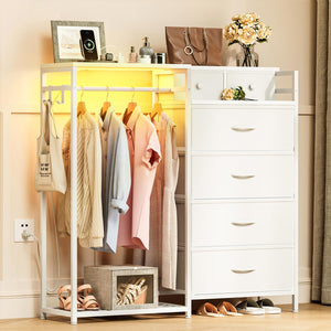 Coleshome 6-Drawer Storage Cabinet with Hanging Rail and Power