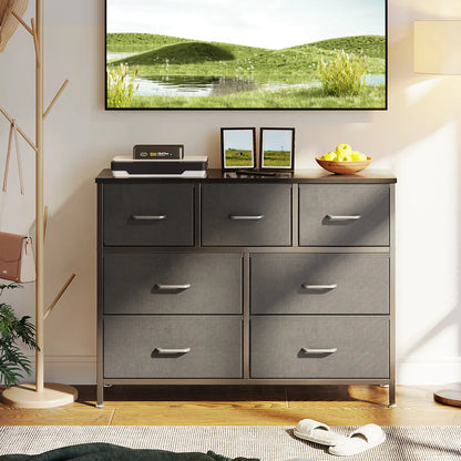Coleshome black 7 drawer fabric storage dresser cabinet lifestyle main view