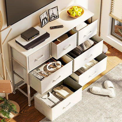 Coleshome white 7 drawer fabric storage dresser cabinet home office room setup
