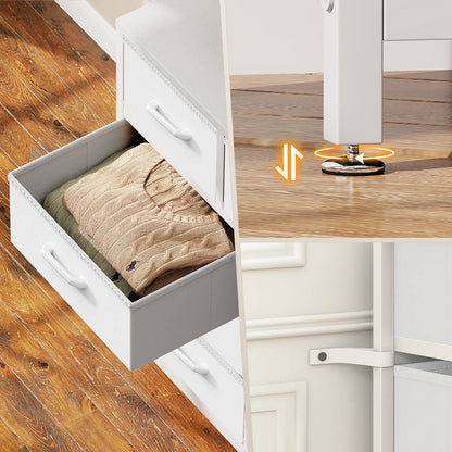 Coleshome white 55 inch 13 drawer wide fabric storage dresser cabinet detail functional design