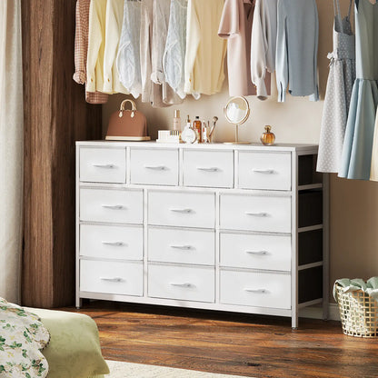 Coleshome white 55 inch 13 drawer wide fabric storage dresser cabinet measurement space saving