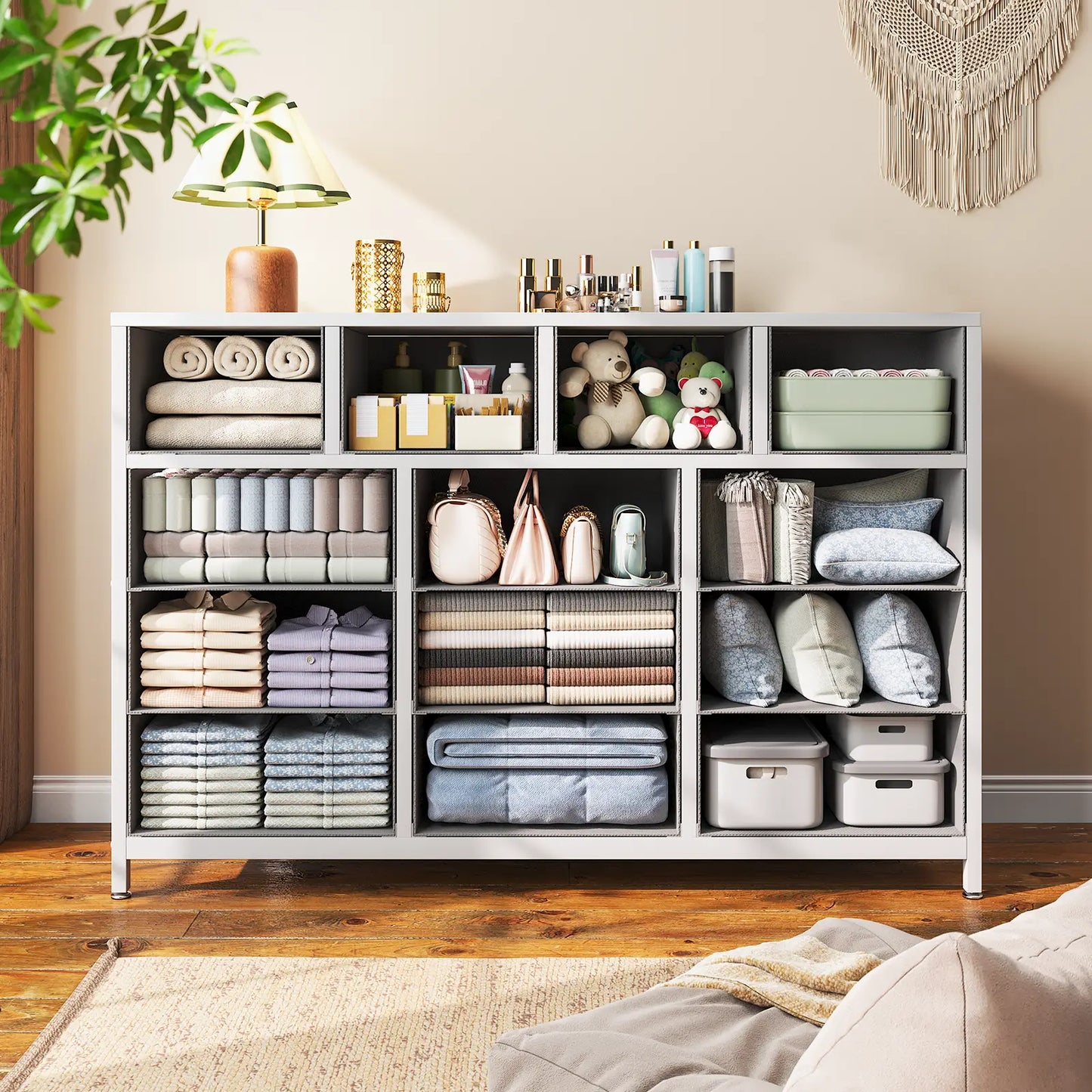 Coleshome white 55 inch 13 drawer wide fabric storage dresser cabinet storage organization