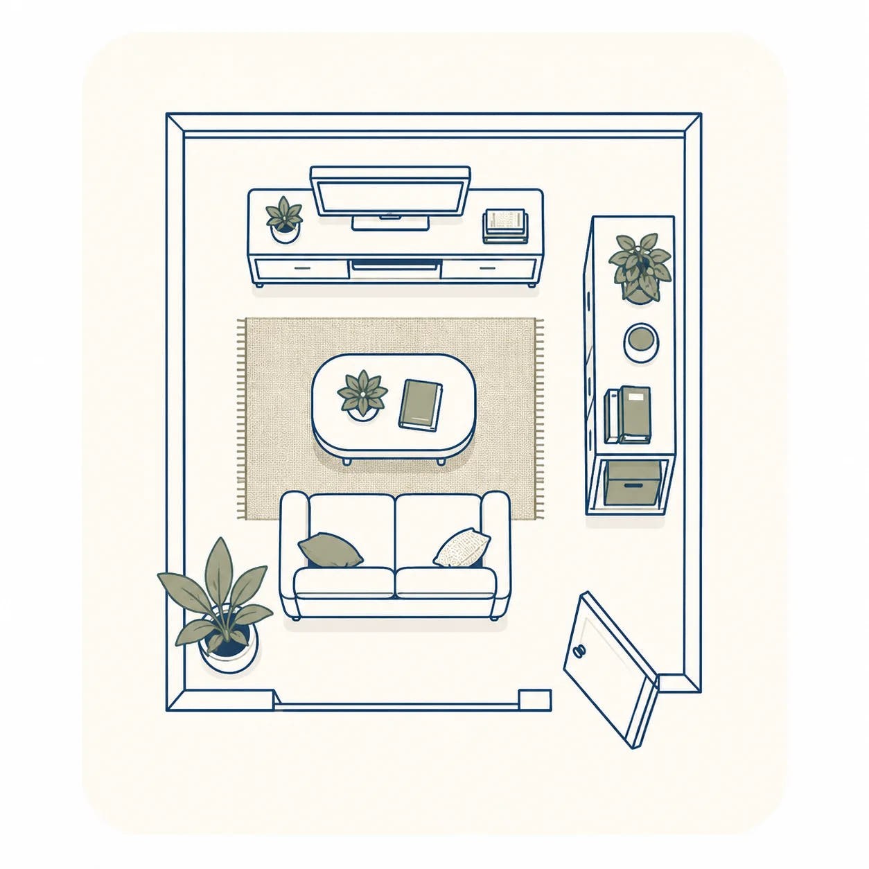 Make Room stage small European apartment living room layout with a two-seater sofa, TV cabinet, and storage unit. Space appears open and organized, reflecting Coleshome's small-home life stage narrative for expanding and arranging living spaces
