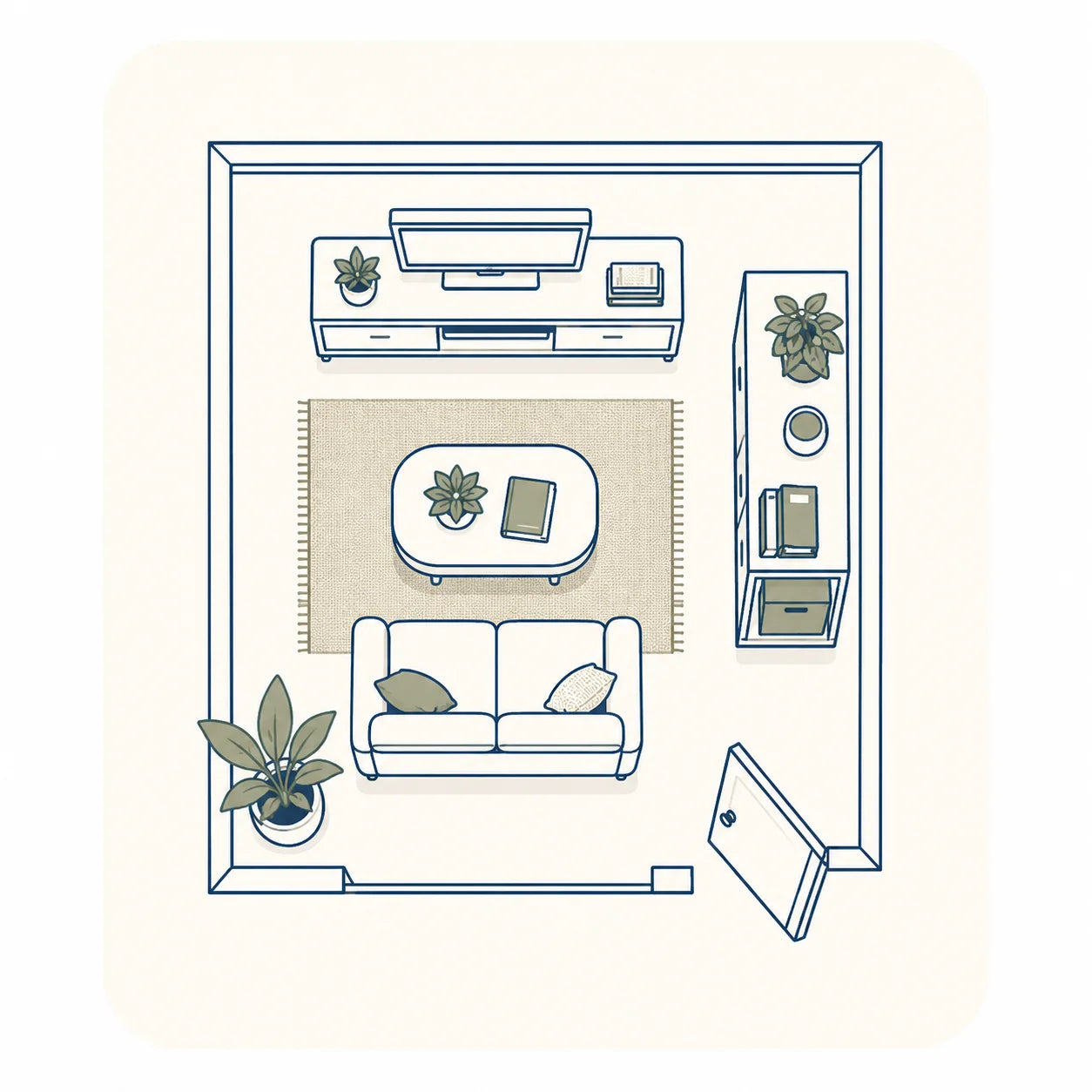 Make Room stage small European apartment living room layout with a two-seater sofa, TV cabinet, and storage unit. Space appears open and organized, reflecting Coleshome's small-home life stage narrative for expanding and arranging living spaces